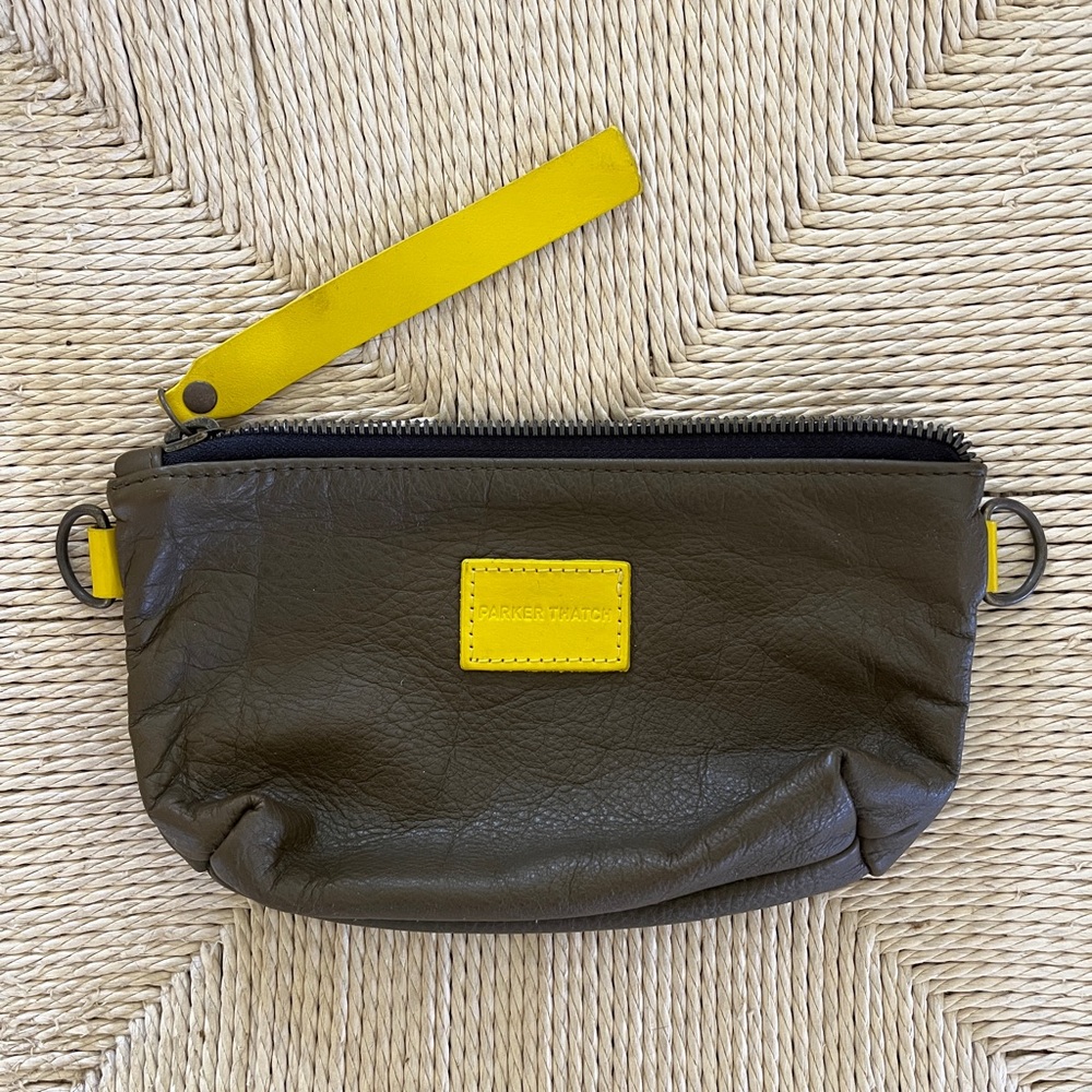 Parker Thatch Olive x yellow mini leather pouch Little Buddy